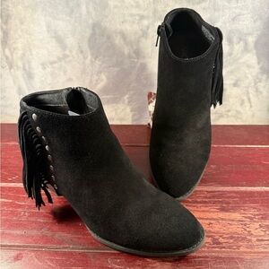 Vionic Faros Black Suede Ankle Boots with Fringe and Studded Size 8